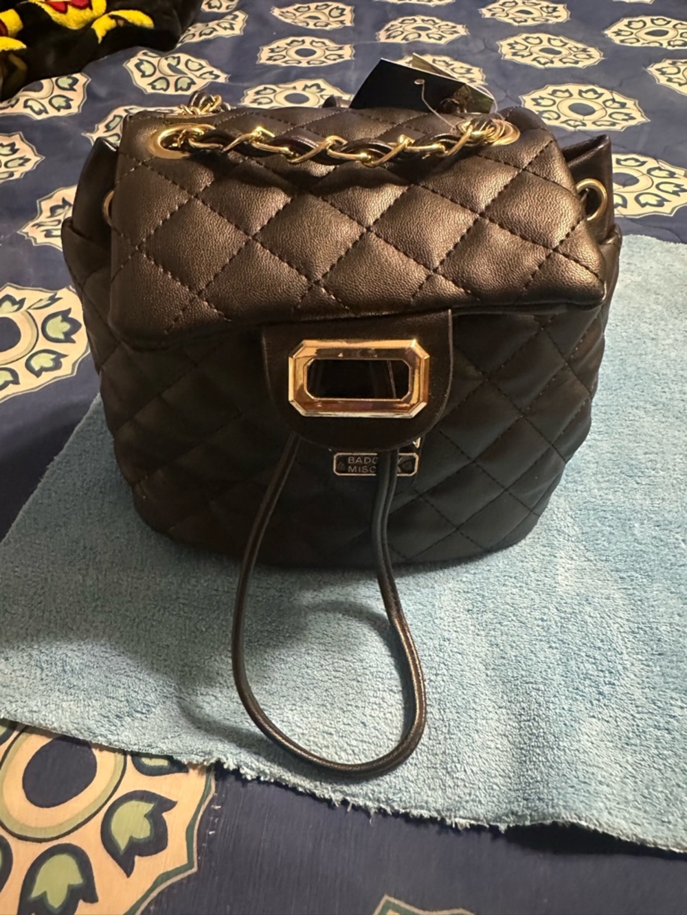 Quilted Black Badgley Mischka Chain-Handle Bucket Bag NWT